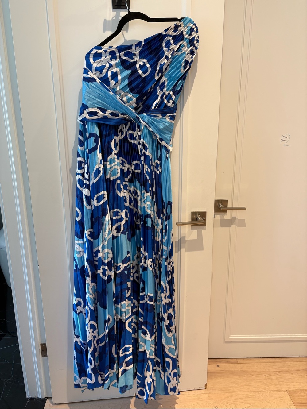 Blue One-Shoulder Pleated Maxi Dress